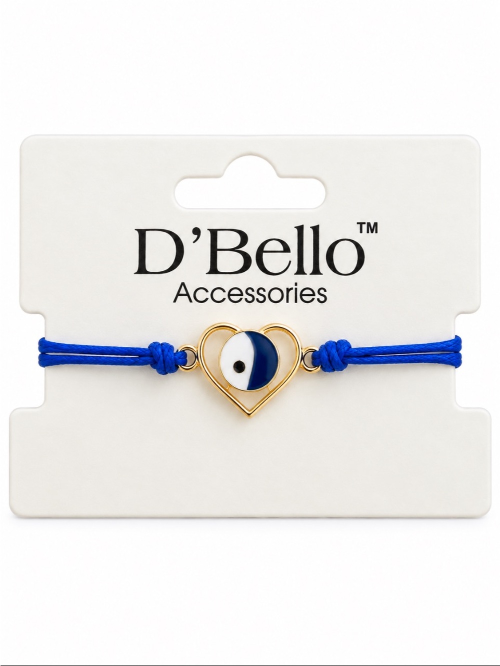 D’Bello Blue Evil Eye Heart Adjustable Cord Bracelet Gold Tone 🎉🆕🎉